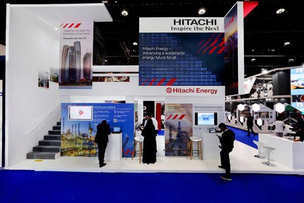 Double-decker stand made by Strokes Exhibits for electronic brand Hitachi