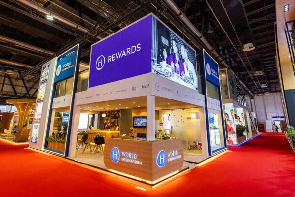 A corner stand build by Strokes Exhibits for H World International