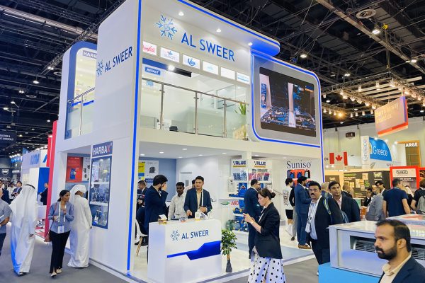 A double decker stand build for Al Sweer by Strokes Exhibits