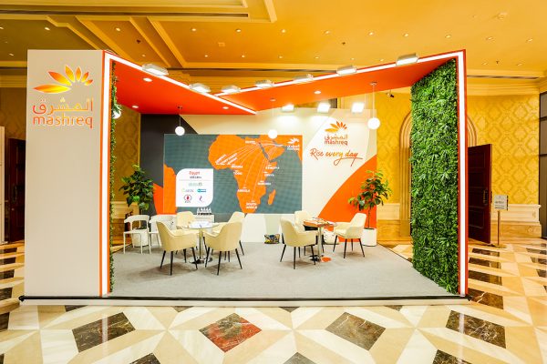 A creative custom exhibition stand made for Mashreq Bank