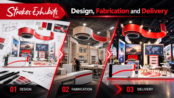 Exhibition stand progressing from design concept to fabrication and installation